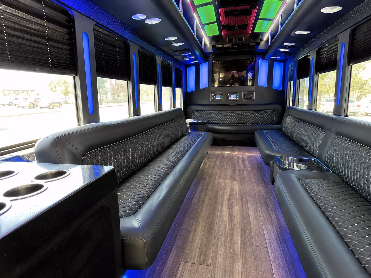 macon 15 passenger party bus inside
