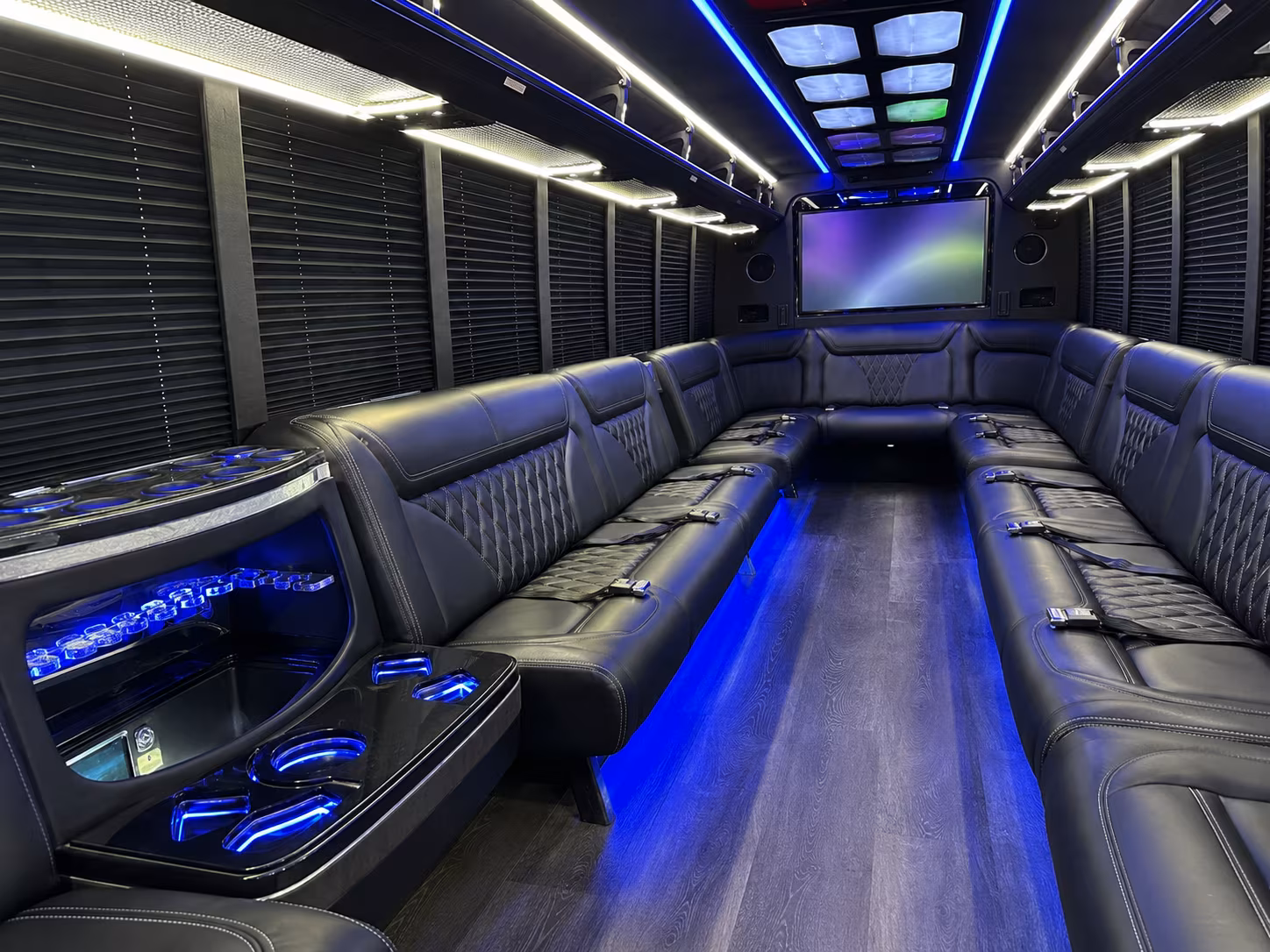 macon 20 passenger party bus inside